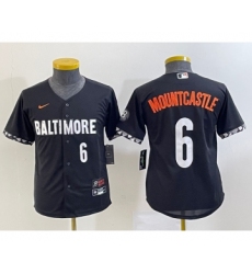 Youth Baltimore Orioles #6 Ryan Mountcastle Number Black 2023 City Connect Cool Base Stitched Jersey 1