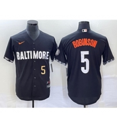 Men's Baltimore Orioles #5 Brooks Robinson Number Black 2023 City Connect Cool Base Stitched Jersey 2