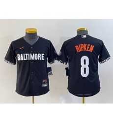 Youth Baltimore Orioles #8 Cal Ripken Jr Black 2023 City Connect Cool Base Stitched Jersey 1