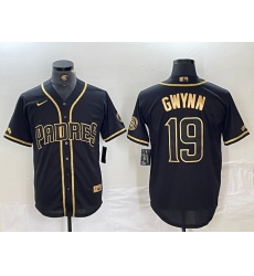 Men's San Diego Padres #19 Tony Gwynn Black Gold Cool Base Jersey