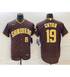 Men's San Diego Padres #19 Tony Gwynn Number Brown Stitched MLB Flex Base Nike Jersey