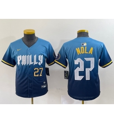 Women's Philadelphia Phillies #27 Aaron Nola Blue 2024 City Connect Limited Stitched Jerseys