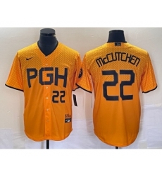 Men's Nike Pittsburgh Pirates #22 Andrew McCutchen Number Gold 2023 City Connect Stitched Jersey 1