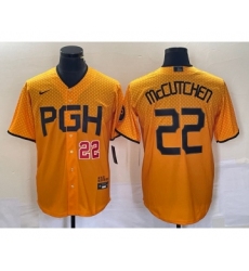 Men's Nike Pittsburgh Pirates #22 Andrew McCutchen Number Gold 2023 City Connect Stitched Jersey 2