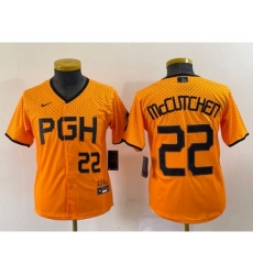 Youth Nike  Pittsburgh Pirates #22 Andrew McCutchen Number Yellow 2023 City Connect Stitched Jersey2