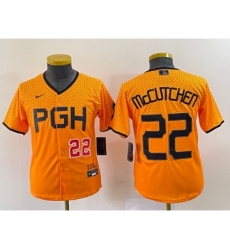 Youth Nike Pittsburgh Pirates #22 Andrew McCutchen Number Yellow 2023 City Connect Stitched Jersey