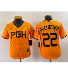 Youth Nike Pittsburgh Pirates #22 Andrew McCutchen Yellow 2023 City Connect Stitched Jersey1