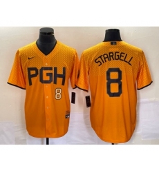 Men's Nike Pittsburgh Pirates #8 Willie Stargell Number Gold 2023 City Connect Stitched Jersey 2