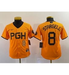 Youth Nike Pittsburgh Pirates #8 Willie Stargell Number Yellow 2023 City Connect Stitched Jersey1