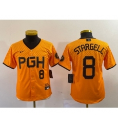 Youth Nike Pittsburgh Pirates #8 Willie Stargell Number Yellow 2023 City Connect Stitched Jersey2