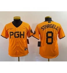 Youth Nike Pittsburgh Pirates #8 Willie Stargell Number Yellow 2023 City Connect Stitched Jersey4