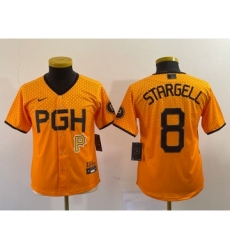 Youth Nike Pittsburgh Pirates #8 Willie Stargell Number Yellow 2023 City Connect Stitched Jersey5