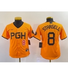 Youth Nike Pittsburgh Pirates #8 Willie Stargell Number Yellow 2023 City Connect Stitched Jersey