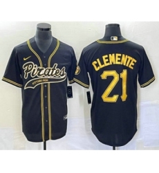 Men's Pittsburgh Pirates #21 Roberto Clemente Black Cool Base Stitched Baseball Jersey