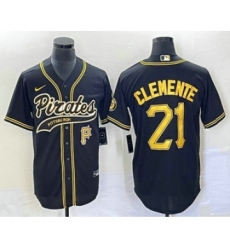 Men's Pittsburgh Pirates #21 Roberto Clemente Number Black Cool Base Stitched Baseball Jersey1