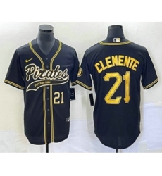 Men's Pittsburgh Pirates #21 Roberto Clemente Number Black Cool Base Stitched Baseball Jersey