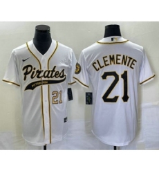 Men's Pittsburgh Pirates #21 Roberto Clemente Number White Cool Base Stitched Baseball Jersey1