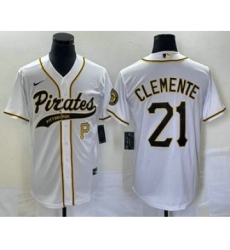 Men's Pittsburgh Pirates #21 Roberto Clemente Number White Cool Base Stitched Baseball Jersey