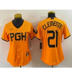 Women's Pittsburgh Pirates #21 Roberto Clemente Yellow 2023 City Connect Stitched Jersey