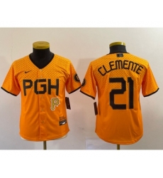 Youth Nike Pittsburgh Pirates #21 Roberto Clemente Yellow 2023 City Connect Stitched Jersey1