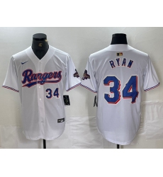 Men's Texas Rangers #34 Nolan Ryan Number White 2024 Gold Collection Limited Cool Base Jerseys