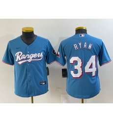 Youth Texas Rangers #34 Nolan Ryan Light Blue Team Logo Cool Base Jersey