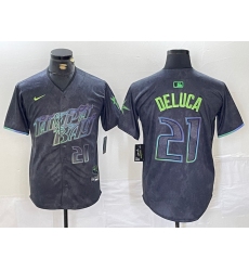 Men's Tampa Bay Rays #21 Jonny DeLuca Number Charcoal 2024 City Connect Limited Stitched Jersey