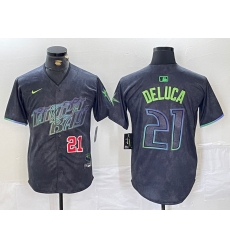 Men's Tampa Bay Rays #21 Jonny DeLuca Number Charcoal 2024 City Connect Limited Stitched Jerseys