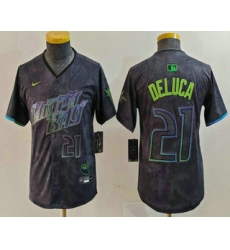 Youth Tampa Bay Rays #21 Jonny DeLuca Number Charcoal 2024 City Connect Limited Stitched Jersey