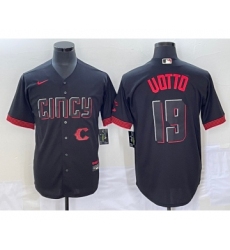 Men's Cincinnati Reds #19 Joey Votto Black 2023 City Connect Cool Base Stitched Jersey1