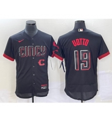 Men's Cincinnati Reds #19 Joey Votto Black 2023 City Connect Flex Base Stitched Jersey