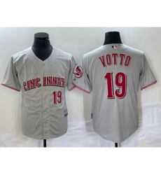 Men's Cincinnati Reds #19 Joey Votto Grey Wool Stitched Throwback Jersey