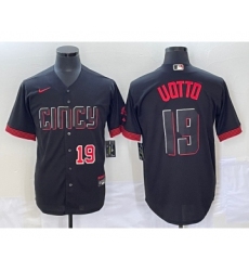 Men's Cincinnati Reds #19 Joey Votto Number Black 2023 City Connect Cool Base Stitched Jersey1