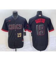 Men's Cincinnati Reds #19 Joey Votto Number Black 2023 City Connect Cool Base Stitched Jersey