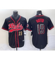 Men's Cincinnati Reds #19 Joey Votto Number Black 2023 City Connect Cool Base Stitched Jerseys