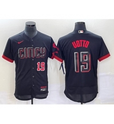 Men's Cincinnati Reds #19 Joey Votto Number Black 2023 City Connect Flex Base Stitched Jersey 1