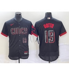 Men's Cincinnati Reds #19 Joey Votto Number Black 2023 City Connect Flex Base Stitched Jersey 2