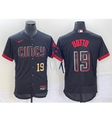 Men's Cincinnati Reds #19 Joey Votto Number Black 2023 City Connect Flex Base Stitched Jersey