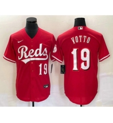 Men's Cincinnati Reds #19 Joey Votto Number Red Cool Base Stitched Baseball Jersey