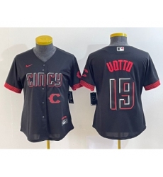 Women's Cincinnati Reds #19 Joey Votto Black 2023 City Connect Cool Base Stitched Jersey1