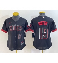 Women's Cincinnati Reds #19 Joey Votto Number Black 2023 City Connect Cool Base Stitched Jersey1