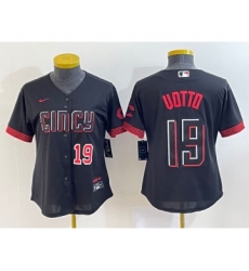 Women's Cincinnati Reds #19 Joey Votto Number Black 2023 City Connect Cool Base Stitched Jersey2