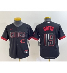 Youth Cincinnati Reds #19 Joey Votto Black 2023 City Connect Cool Base Stitched Jersey1