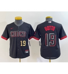 Youth Cincinnati Reds #19 Joey Votto Number Black 2023 City Connect Cool Base Stitched Jersey2