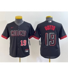 Youth Cincinnati Reds #19 Joey Votto Number Black 2023 City Connect Cool Base Stitched Jersey