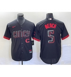 Men's Nike Cincinnati Reds #5 Johnny Bench Black 2023 City Connect Cool Base Stitched Baseball Jersey1