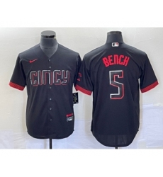 Men's Nike Cincinnati Reds #5 Johnny Bench Black 2023 City Connect Cool Base Stitched Baseball Jersey