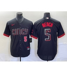 Men's Nike Cincinnati Reds #5 Johnny Bench Number Black 2023 City Connect Cool Base Stitched Baseball Jersey1