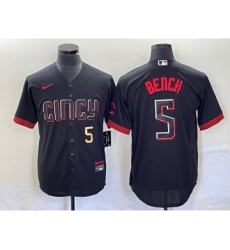 Men's Nike Cincinnati Reds #5 Johnny Bench Number Black 2023 City Connect Cool Base Stitched Baseball Jersey