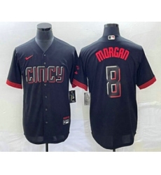 Men's Cincinnati Reds #8 Joe Morgan Black 2023 City Connect Cool Base Stitched Jersey 1